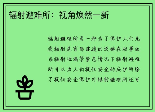 辐射避难所：视角焕然一新